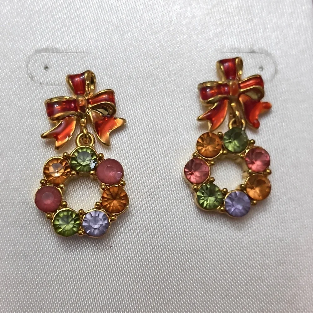 Vintage Colorful Bow and Wreath Earrings Feminine Coquette